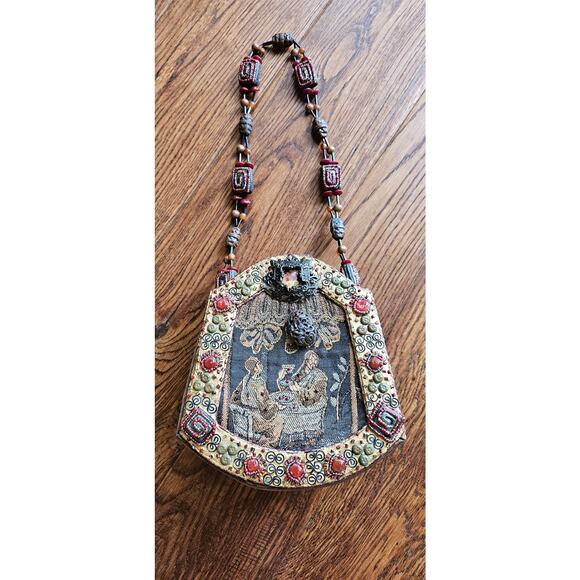 Vintage Mary Frances‎ Egyptian Tapestry Purse Beaded Handbag Numbered - Picture 1 of 16